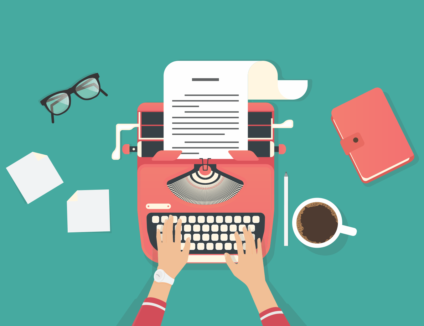 Female professional typing on a typewriter
