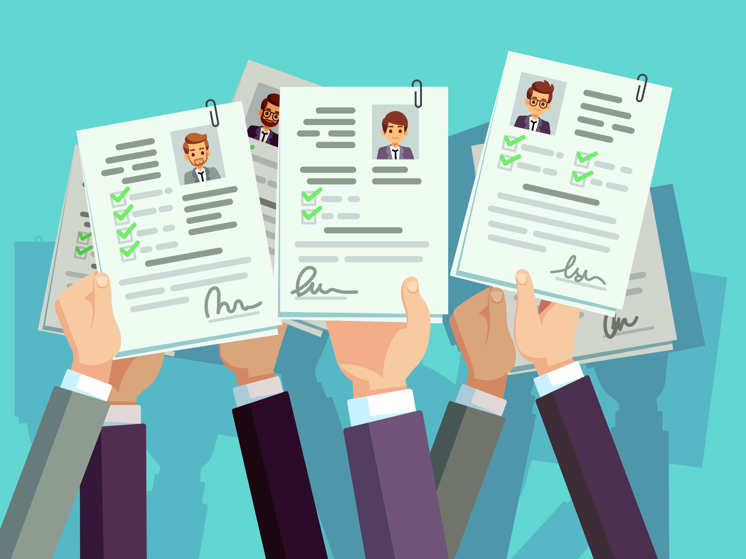 Professionals holding up resumes
