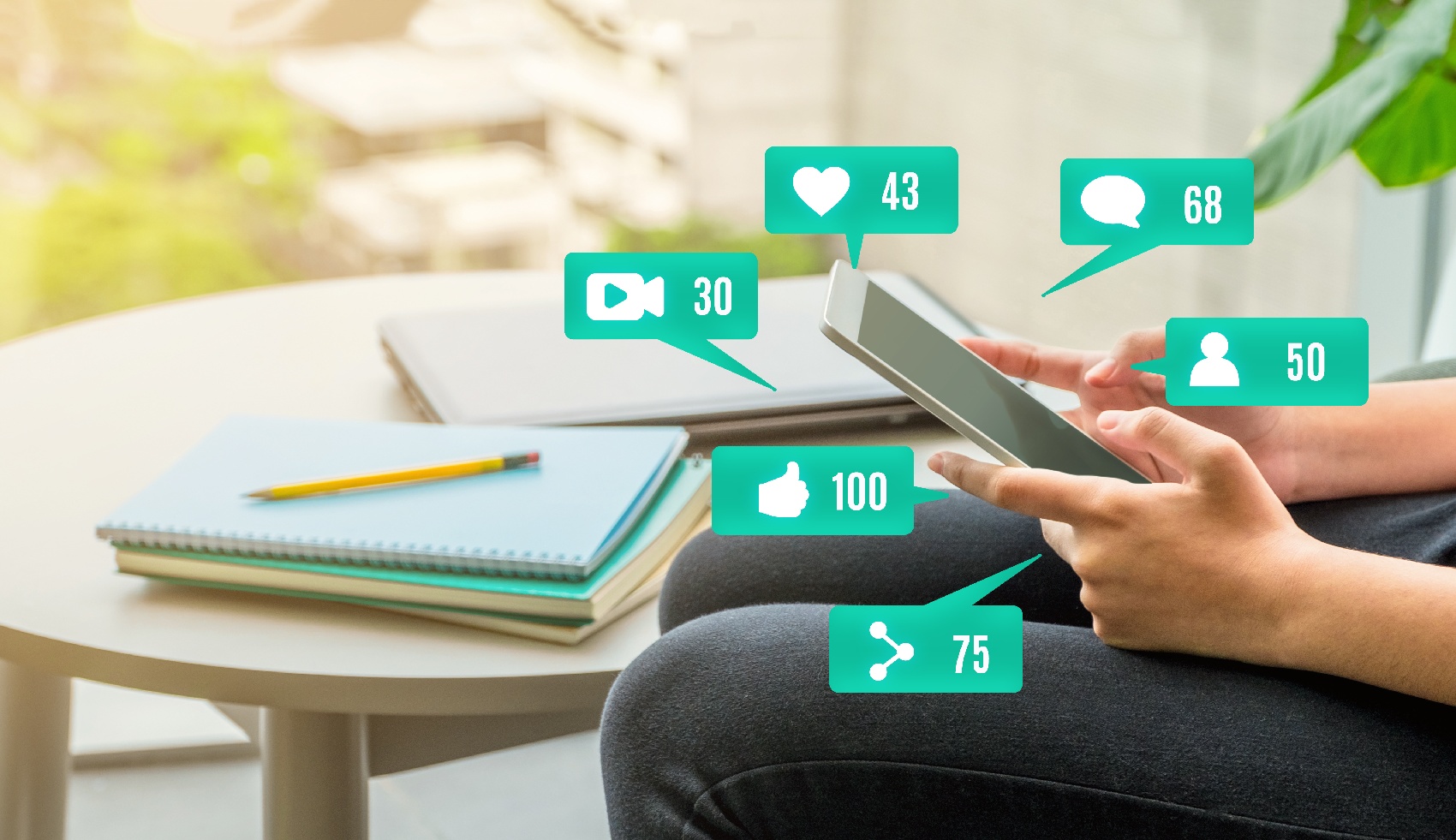 Cell phone with several alerts popping up for likes, followers, and messages