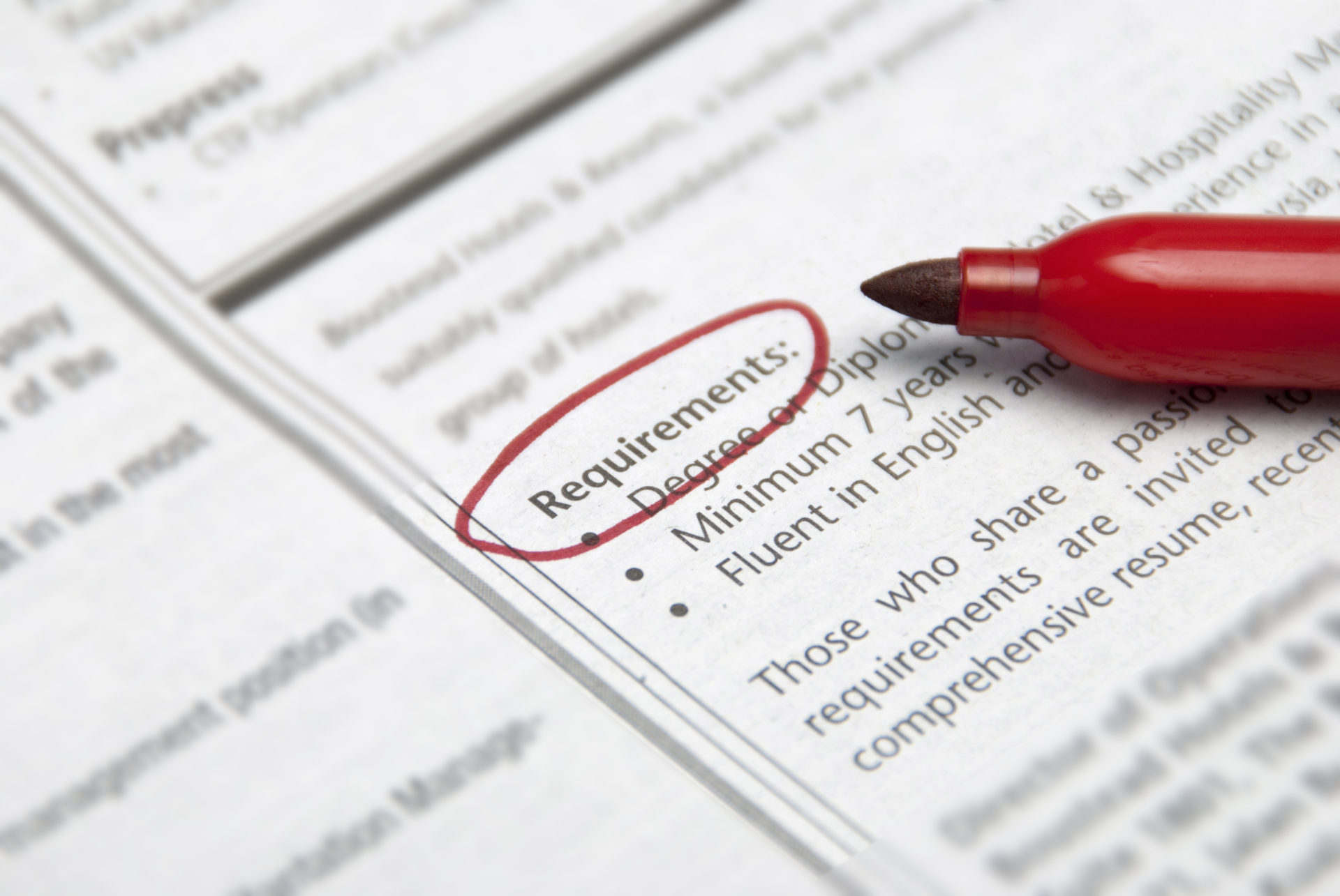 The word "Requirements" circled in red