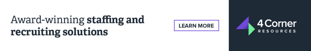 4 Corner Resources banner that says award-winning staffing and recruiting solutions with learn more button