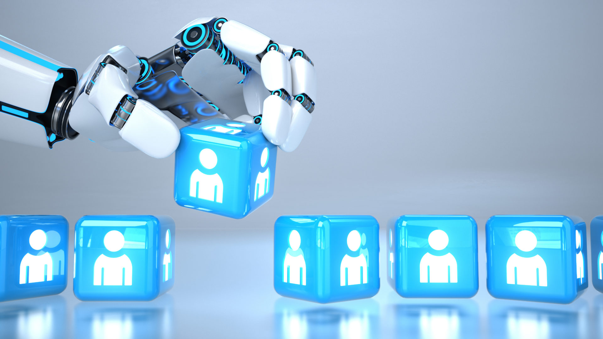 AI hand grabs blocks with human icons