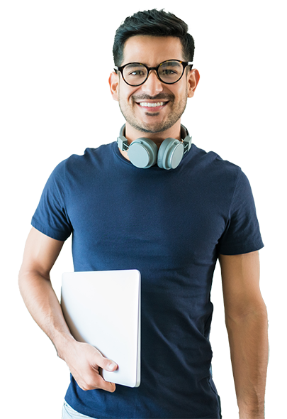 Software developer with laptop