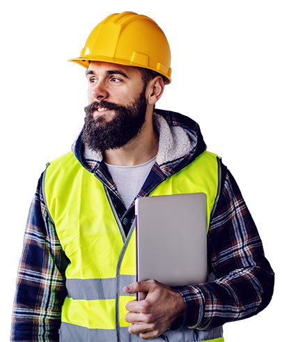 Forklift operator in a hard hat