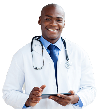 Physician assistant in lab coat