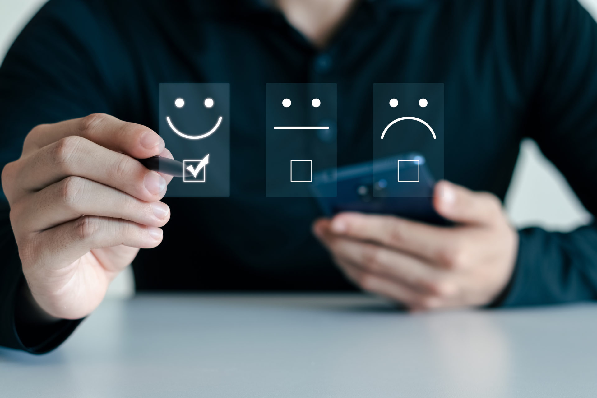 Employee giving a rating to their satisfaction regarding their workplace