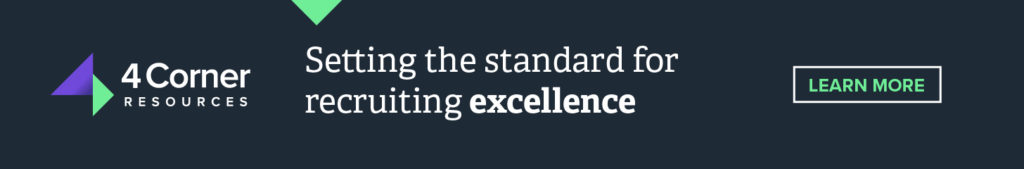 Navy 4 Corner Resources banner that says setting the standard for recruiting excellence with learn more button