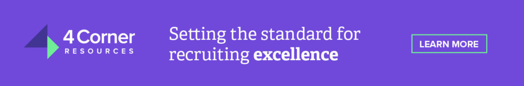 Purple 4 Corner Resources banner that says setting the standard for recruiting excellence