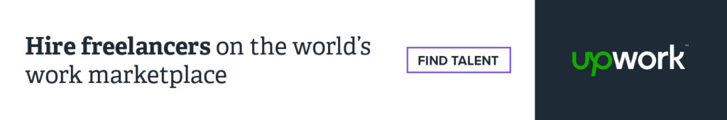 Upwork affiliate banner that says hire freelancers on the world's work marketplace