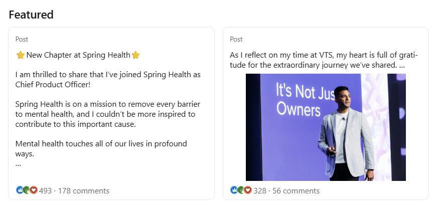 Screenshot of LinkedIn Featured section example