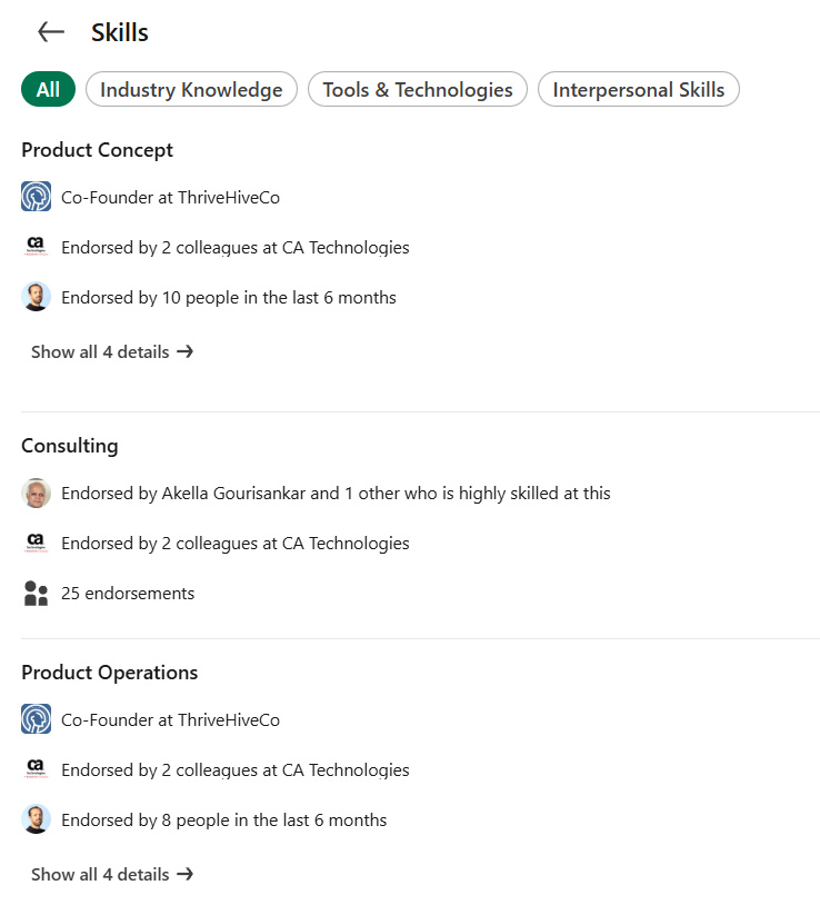 Screenshot of LinkedIn Skills section example