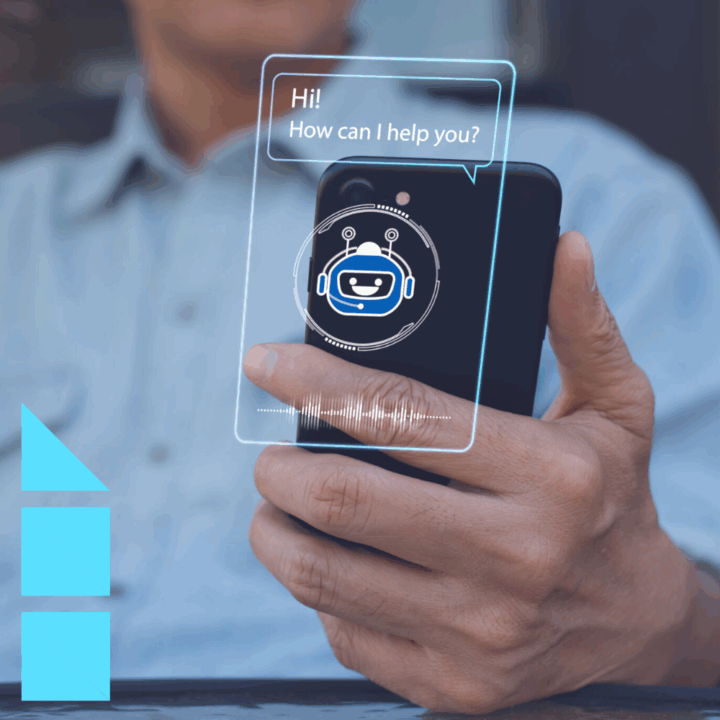 Chatbot assistant conversation with a recruiter, Ai Artificial Intelligence technology concept. Casual man relax chatting with chatbot via mobile smart phone application with speech bubble on virtual screen