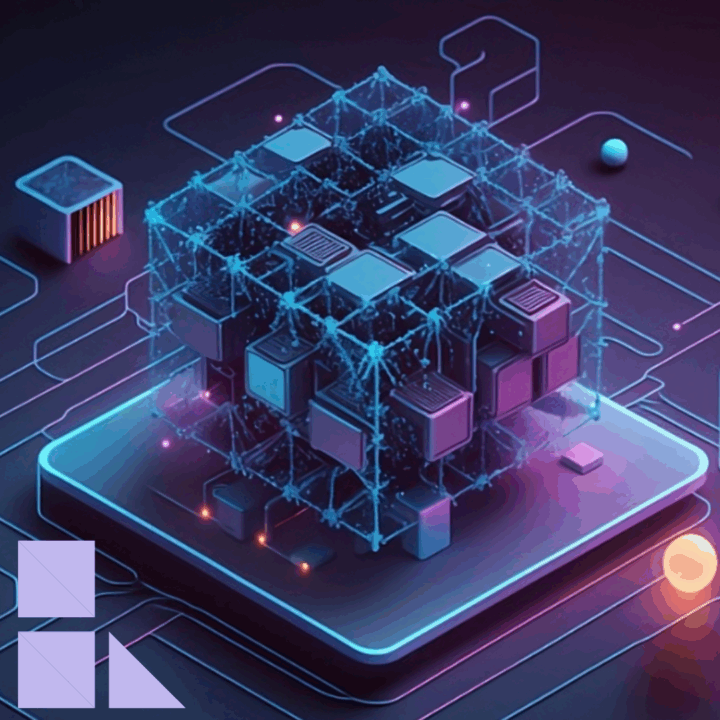 Blockchain technology with a purple gradient background