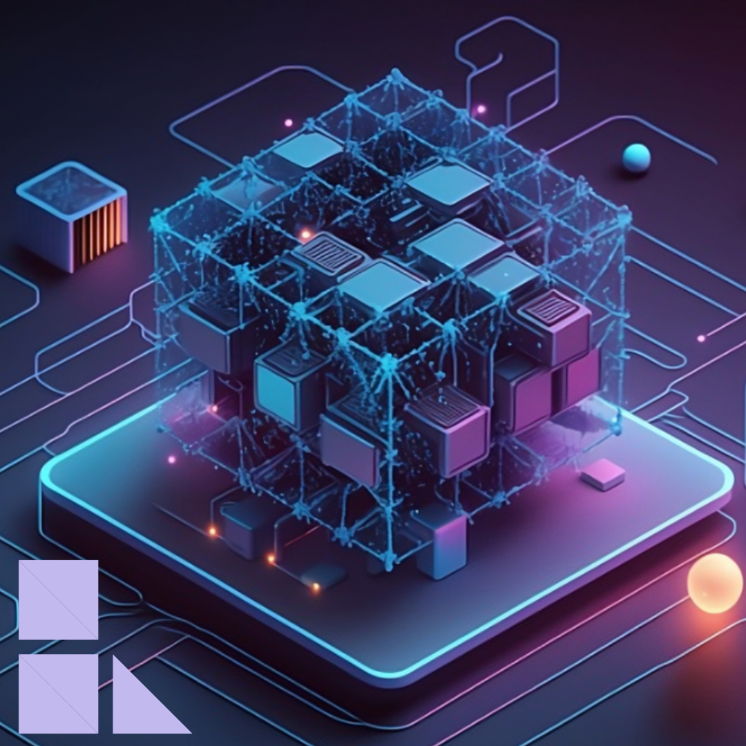 Blockchain technology with a purple gradient background