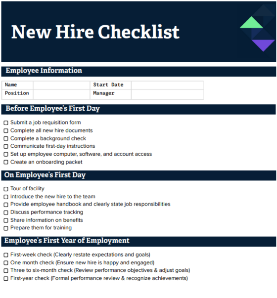 Image of a New Hire Checklist 