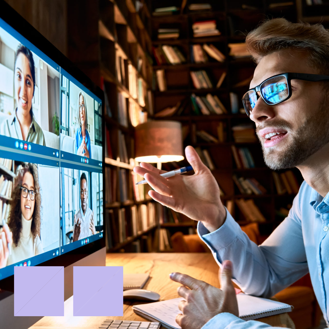 Hiring manager talking with diverse professionals in virtual video interview