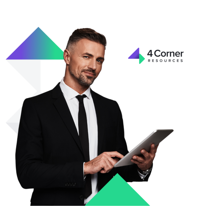 Professional male smiling next to the 4 corner resources logo