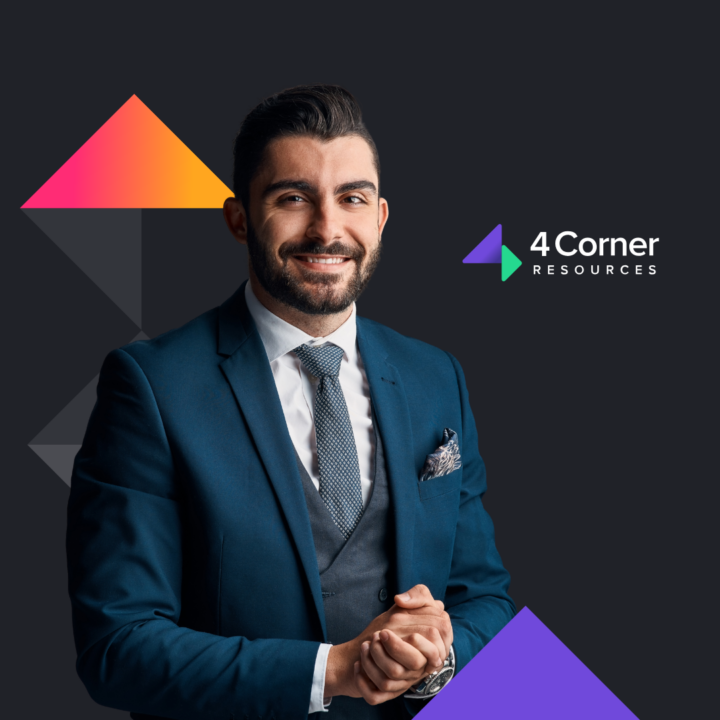 Professional male smiling next to the 4 corner resources logo