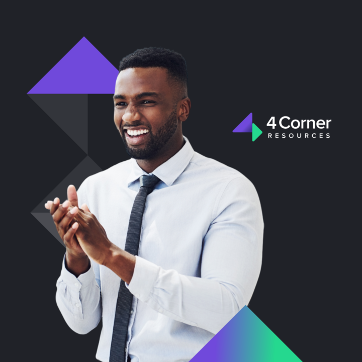 Professional male smiling next to the 4 corner resources logo