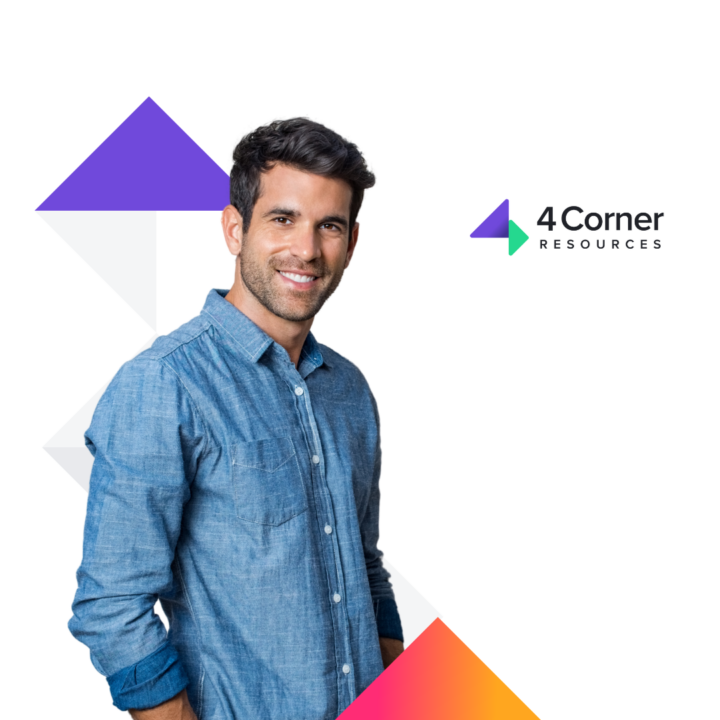 Professional male smiling next to the 4 corner resources logo