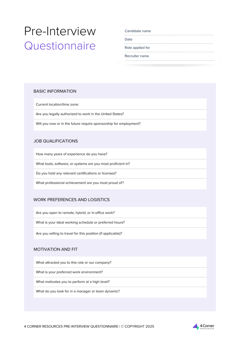 Prte Questionnaire What to Include in a Pre-Interview Questionnaire +Free Template