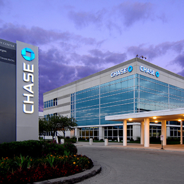 Chase bank office building with prominent Chase signage, representing a major financial institution and the corporate banking sector.