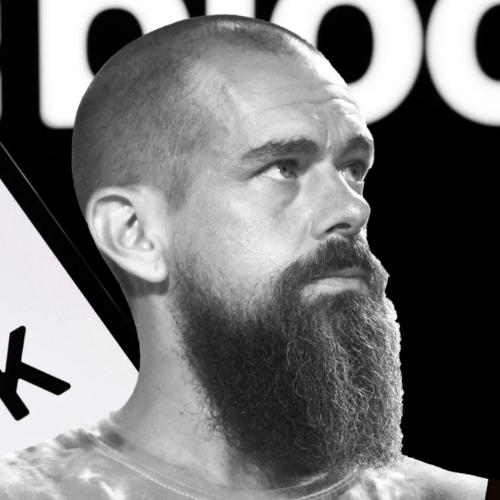 Black-and-white close-up portrait of Jack Dorsey, CEO of Block