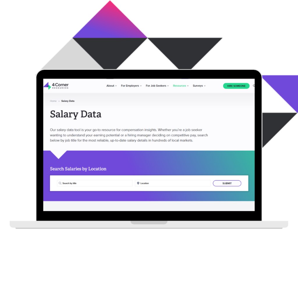 laptop with the screen showing the 4cr salary search bar by job title and location