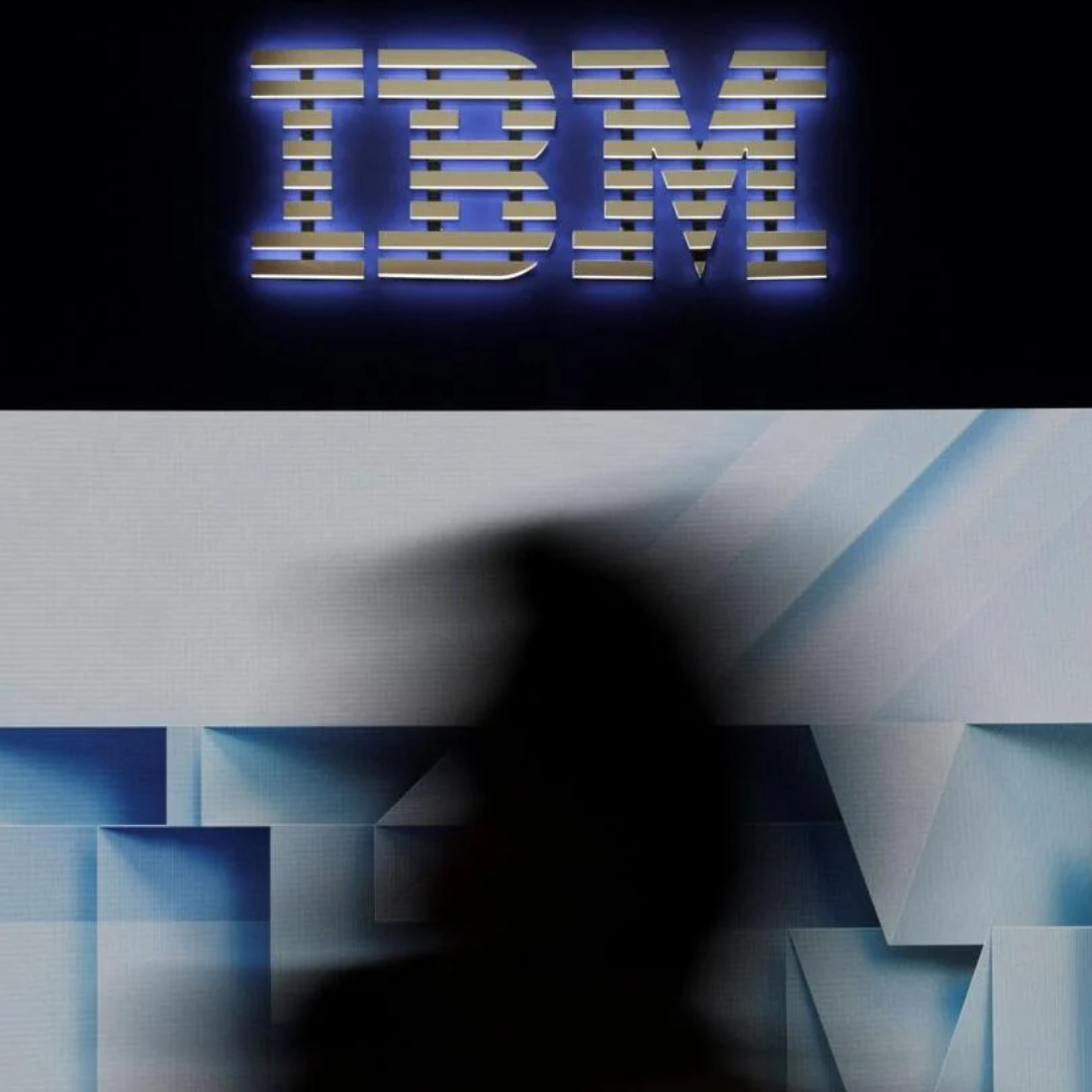 IBM logo displayed above a blurred silhouette of a person